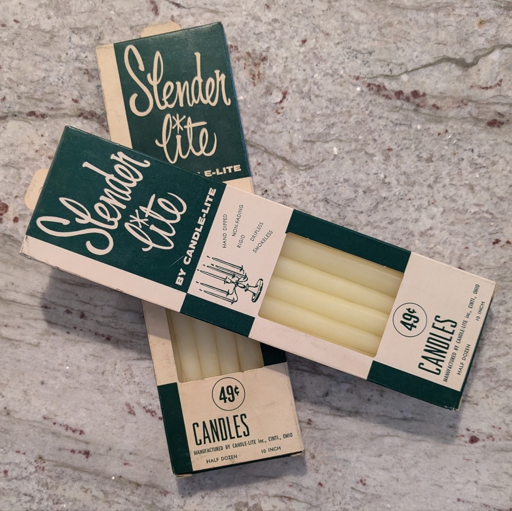 Slender Lite Vintage 10 Inch Candle-Lite Candles 2 Boxes Wax Hand Dipped Yellow